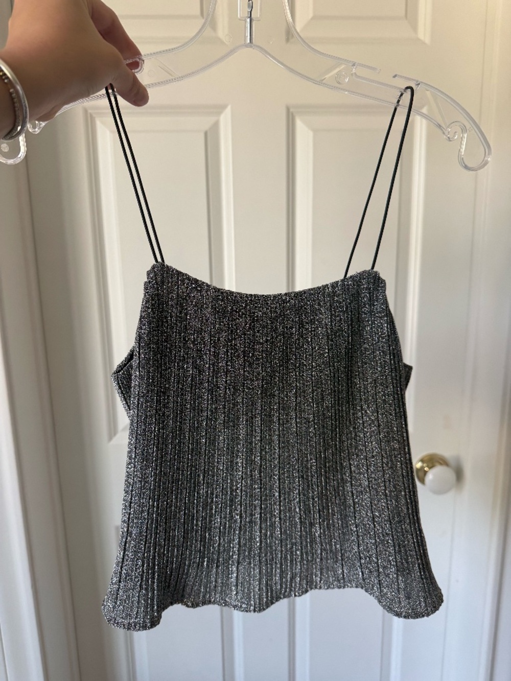 J.O.A. Silver Metallic Ribbed Sparkly Camisole Tank Top XS